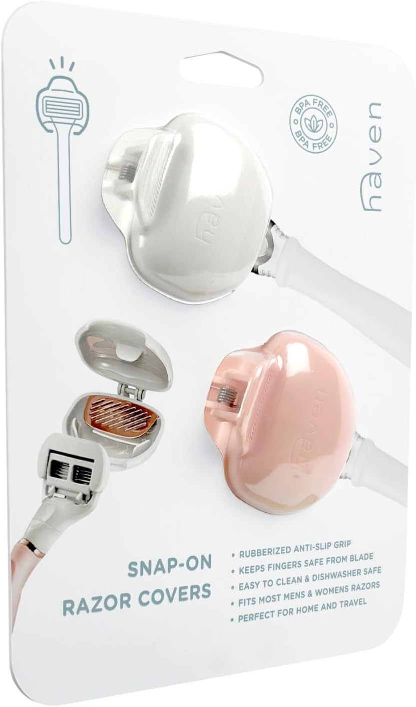 Haven Clip On Razor Protector for Men and Women - Premium Razor Covers Designed to Last - 2 pack (White and Coral)