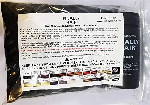 Hair Building Fibers 200 Grams 7 Oz. With Bottle By Finally Hair 50g*4 (Soft Black)