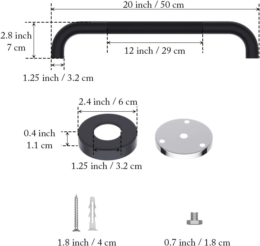 20 Inch Anti Slip Shower Grab Bar Oil Rubbed Black 1.25" Diameter,Munzong Bathroom Grab Bar, Knurled Bathroom Balance Bar,Safety Hand Rail Support Handicap Elderly Senior Assist Bath Handle