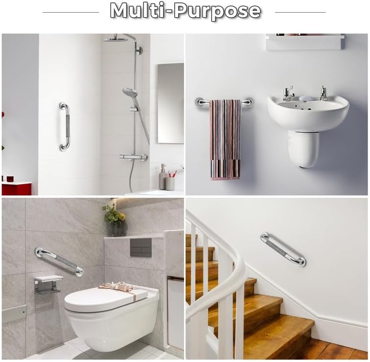 Grab Bars for Shower, 2 Pack 12-Inch Anti Slip Shower Handles for Elderly, Safety Shower Grab Bar, Stainless Steel Handicap Grab Bars for Bathroom (Polished Nickel 1" Diameter)