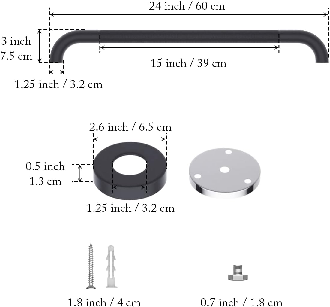 24 Inch Anti Slip Shower Grab Bar Oil Rubbed Black 1.25" Diameter,Munzong Bathroom Grab Bar, Knurled Bathroom Balance Bar,Safety Hand Rail Support Handicap Elderly Senior Assist Bath Handle
