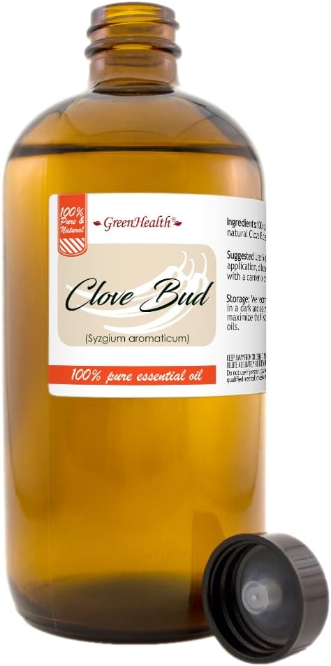 Clove Bud Essential Oil - 16 fl oz (473 ml) Amber Glass Bottle - 100% Pure Essential Oil - GreenHealth