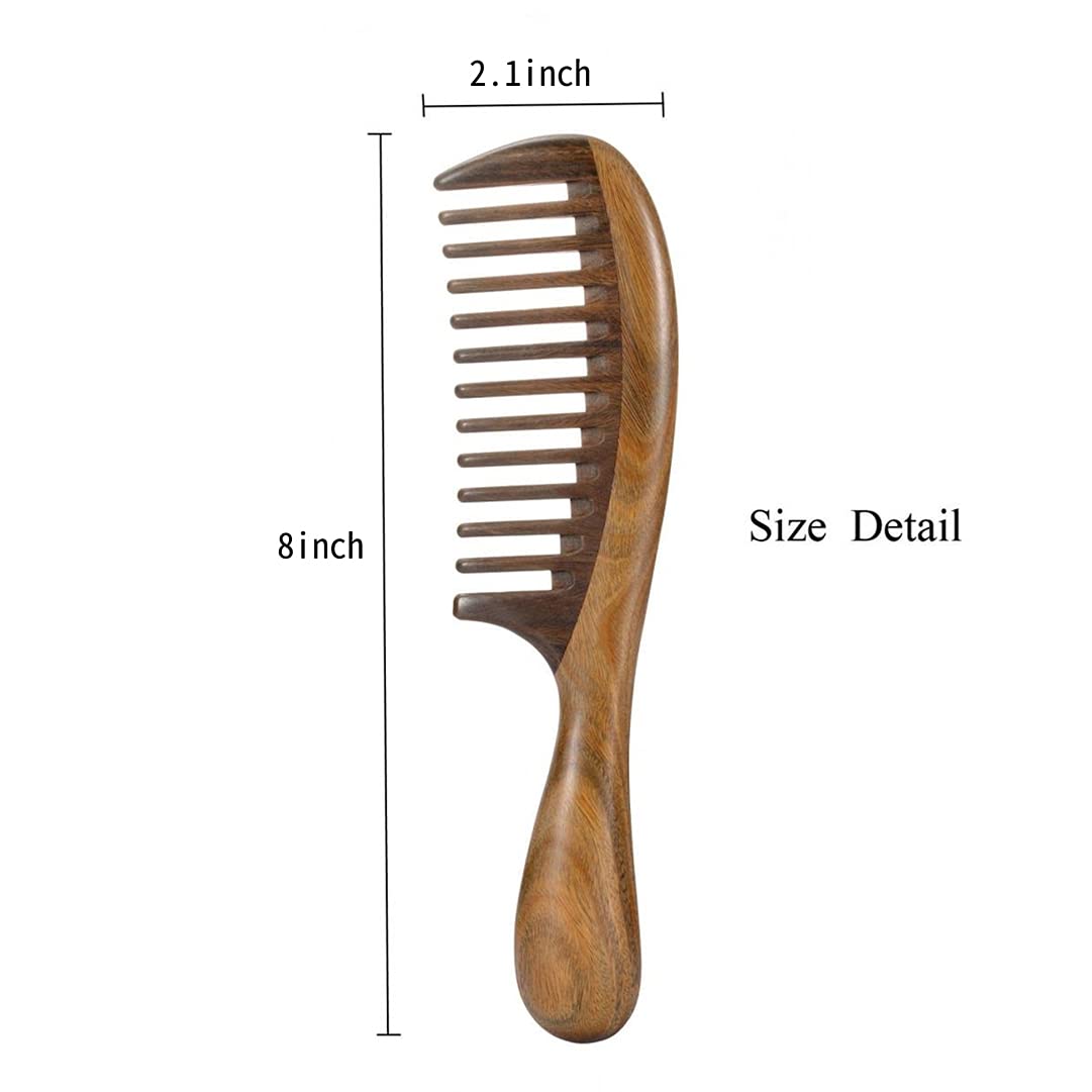 Louise Maelys 2pcs Wooden Wide Tooth Comb for Curly Thick Hair Anti-Static Black & Green Sandalwood Detangler Hair Comb for Women Men