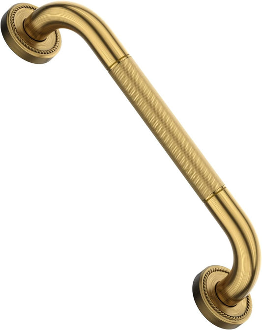 12 Inch Bronze Shower Grab Bar Gold, Munzong Antique Brass Bathroom Grab Bar w/Anti-Slip Knurled Grip, Bathroom Balance Bar, Safety Bath Handrail Support, Handicap Injury Elderly Senior Assist Handle