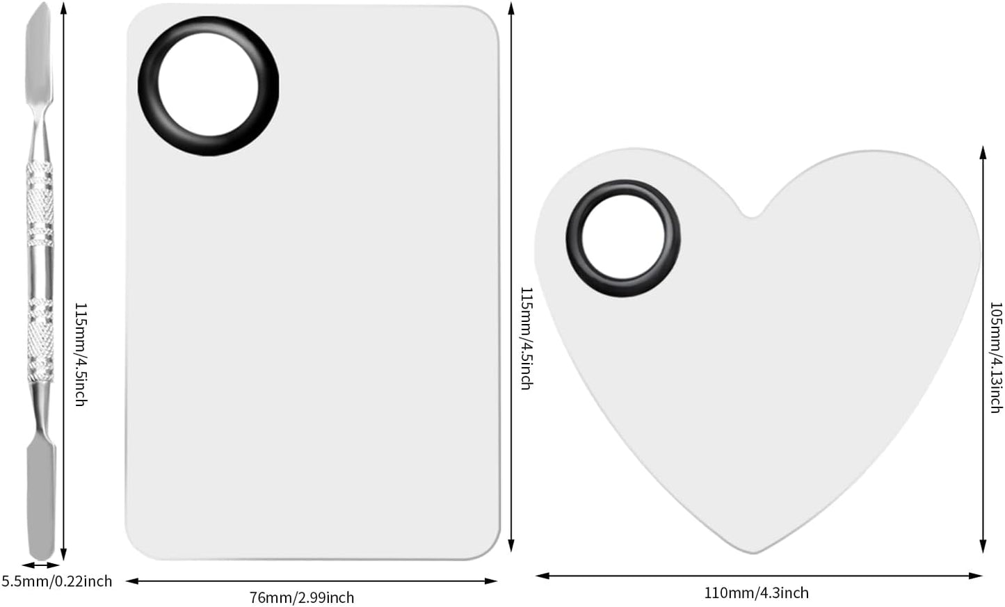 4 in 2 Set Makeup Mixing Palettes, 2 Pcs Stainless Steel Nail Art Palette with 2 Makeup Spatula for Foundation Makeup Tools Eyeshadow Nail Art (4 in 2 Silver Heart Rectangular)