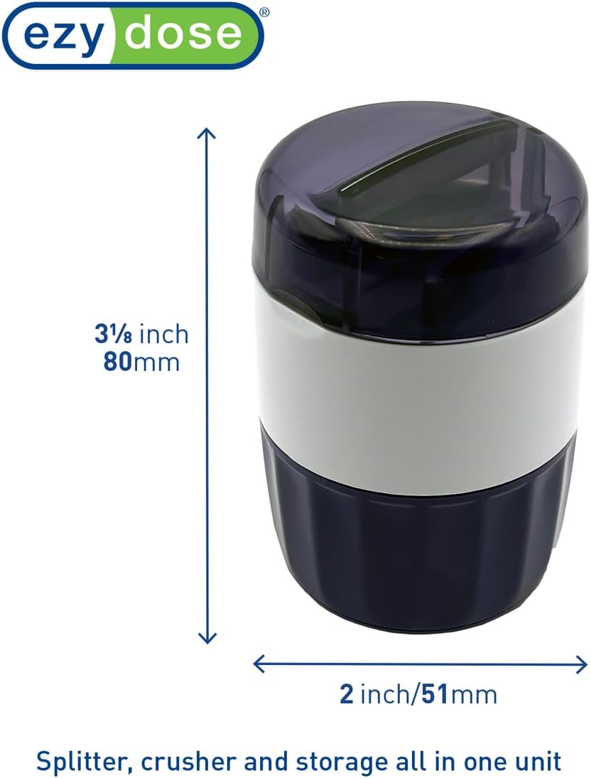 EZY DOSE Pill Crusher and Cutter 3-in-1, Crushes Cuts, and Stores Pills, Vitamins, Tablets, Built-In Storage Compartment, Features Stainless-Steel Blade, Portable and Travel-Friendly, Purple, BPA Free