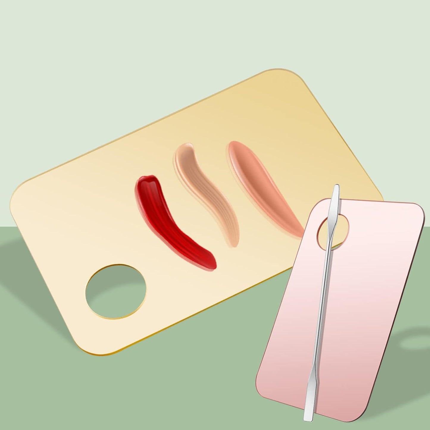 4 Pcs Makeup Mixing Tray Makeup Palette with Makeup Spatula Makeup Mixing Palette Foundation Palette for Eye Shadow Lipsticks Nail Art Beauty Salon (Pink and transparent)