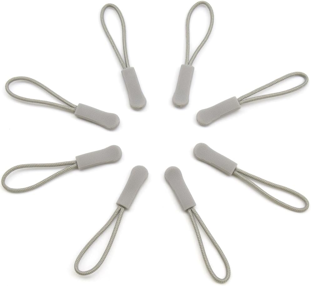 Ruidee 50 Pieces Zipper Pulls Zipper Tabs Zipper Pull Cord Extender Replacement Zipper Pulls for Backpacks, Jackets, Luggage, Purses, Handbags（Light Grey）
