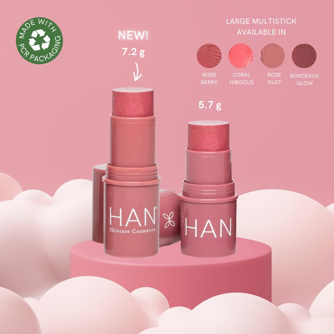 HAN Skincare Cosmetics Vegan, Cruelty-Free 3-in-1 Multistick for Cheeks, Lips, Eyes, Rose Dust | Large