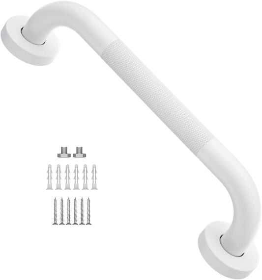 12 Inch Anti Slip Shower Grab Bar Oil Rubbed White, Munzong Bathroom Grab Bar, Knurled Bathroom Balance Bar,Safety Hand Rail Support Handicap Elderly Injury Senior Assist Bath Handle