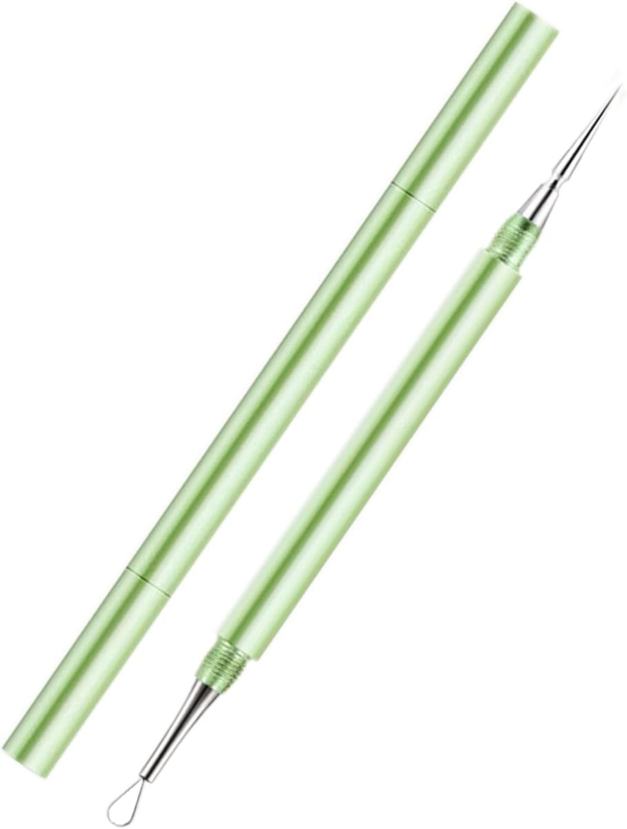 2-in-1 Professional Stainless Steel Acne Removal Needle, Whitehead & Blackhead Remover Tool, Pimples Comedone Extractor Removal Tool, Double Ended Needle with Cap Removal for Nose Face Tools(Green)
