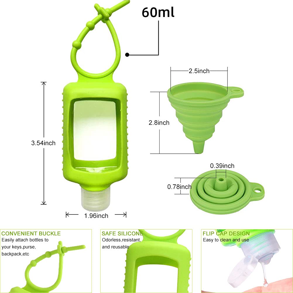 15 PCS Hand Sanitizer Holder, 60ml/2oz Travel Bottles with Keychain Silicone Sleeve, Empty Leakproof Squeeze Containers with Flip Cap, Portable Refillable Keychain Bottles for Sanitizer, Toiletries