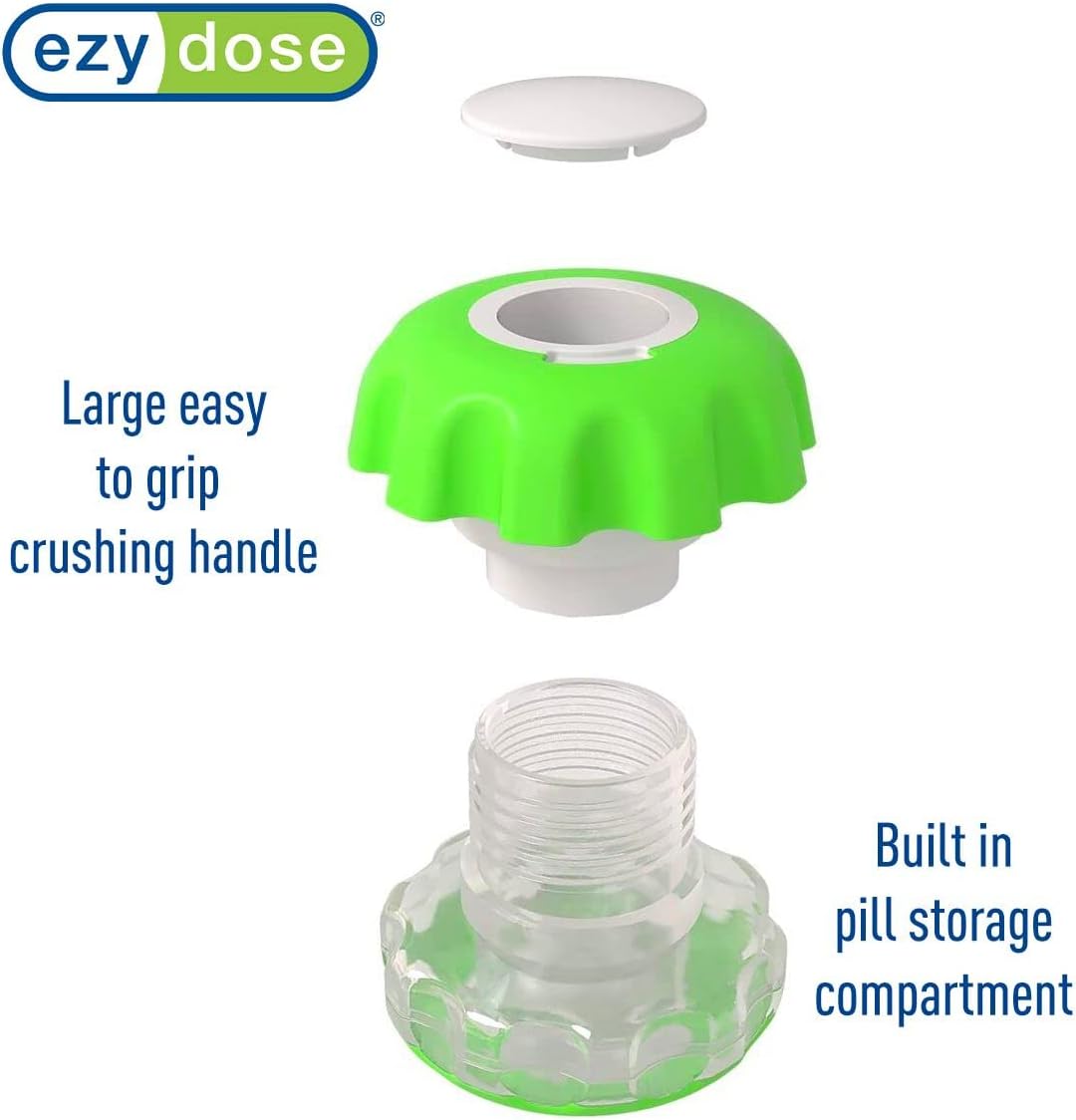 EZY DOSE Crush Pill, Vitamins, Tablets Crusher and Grinder with Storage Compartment, Pets, Elderly, Effortlessly Crushes Medications into Fine Powder, Durable, Easy-to-Use, Green, Large, BPA Free