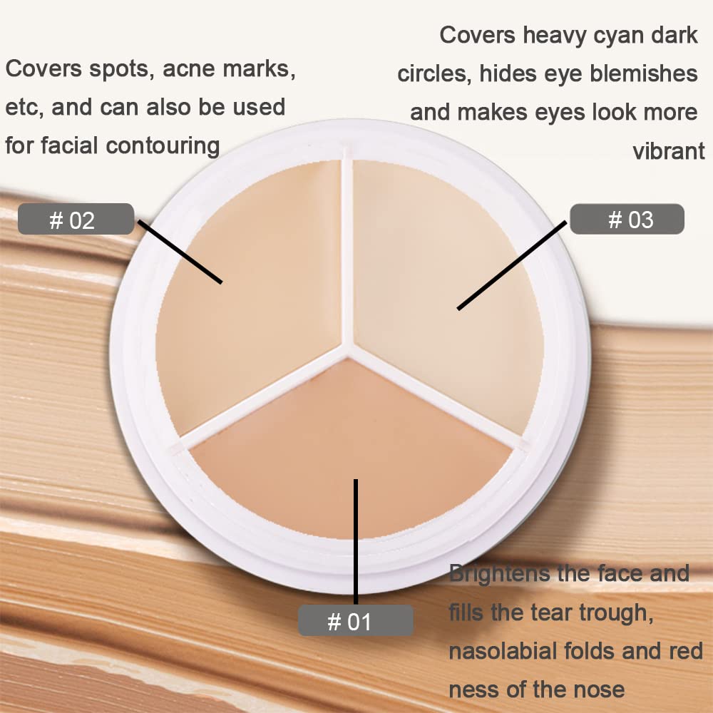 2pcs Tri-color Face Concealer Contour Palette With Brush for Light Medium Skin. Correct Cream Foundation Palet for Under Eye Dark Circles Eyelid Tattoo. Ivory Cream Makeup Plate corrector de ojeras