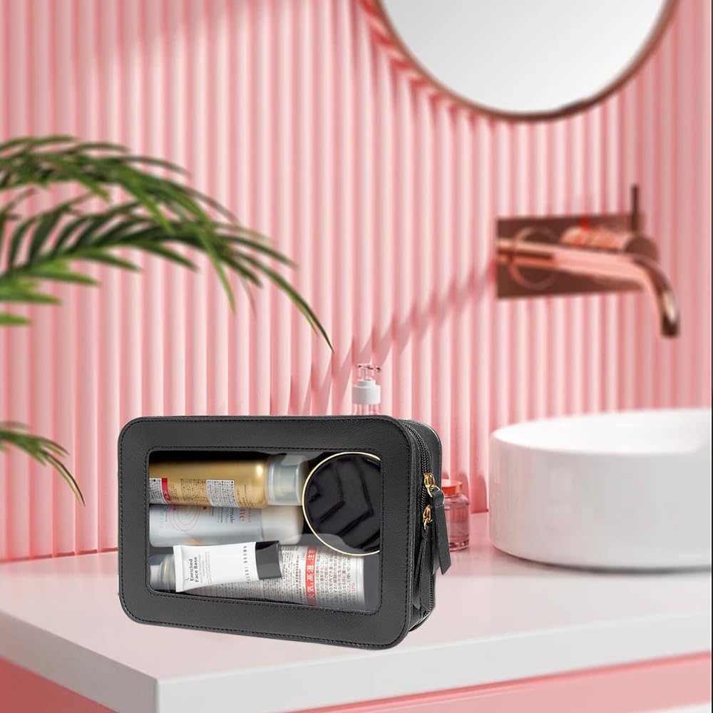 Clear Makeup Bag Small, TSA Approved Portable Toiletry Bag with Zipper Cosmetic Travel Bag Makeup Organizer Case Mini Makeup Pouch for Purse Car Organizer Bag for Women Men