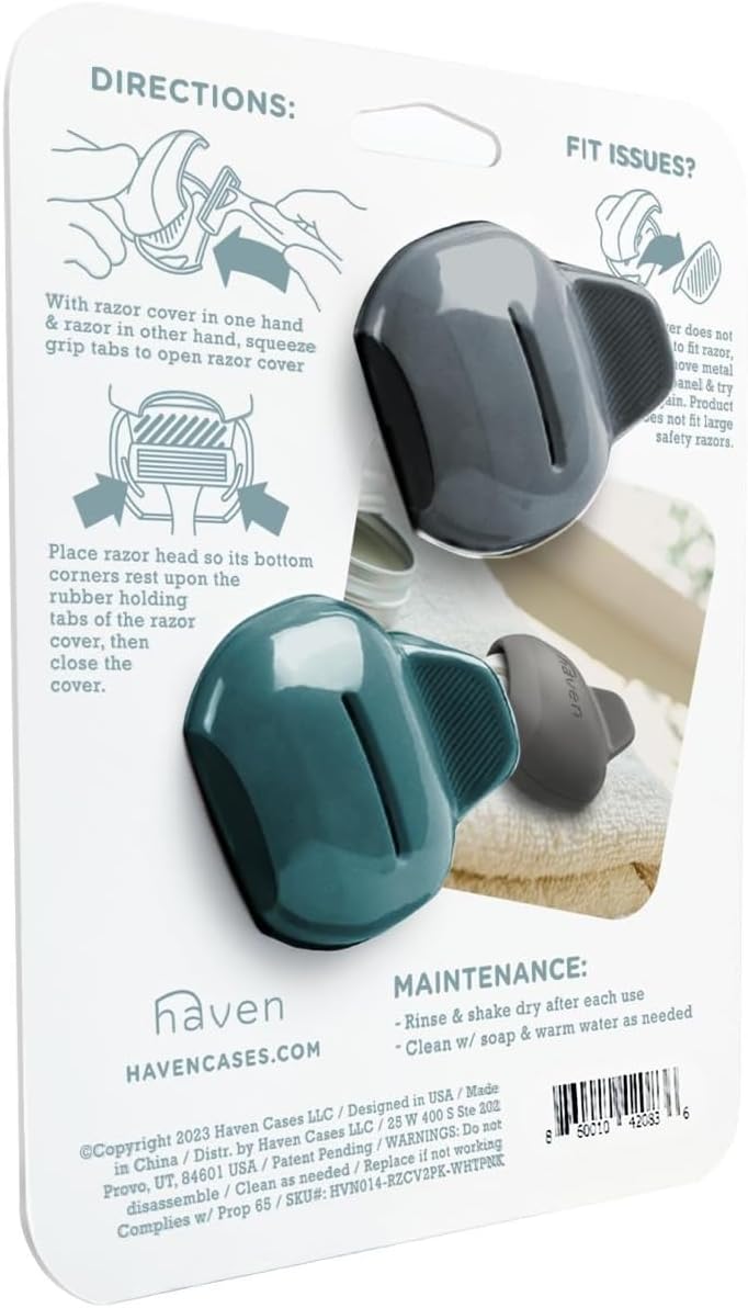 Haven Clip On Razor Protector for Men and Women - Premium Razor Covers Designed to Last - 2 Pack (Blue and Charcoal Gray)