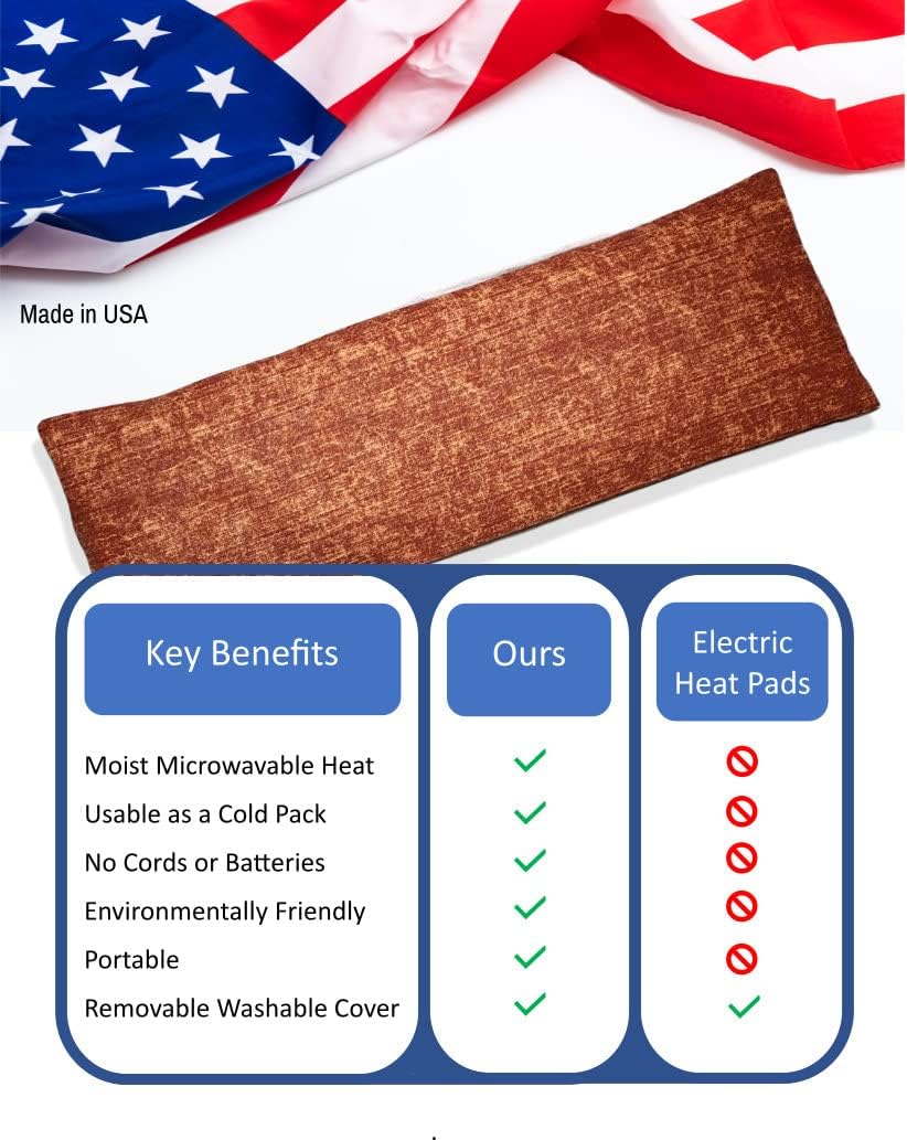 Microwavable Corn Filled Heating Pad and Cold Pack/Washable 100% Cotton Cover (Cross Hatch - Rust, 5.25in W x 17.25in L)