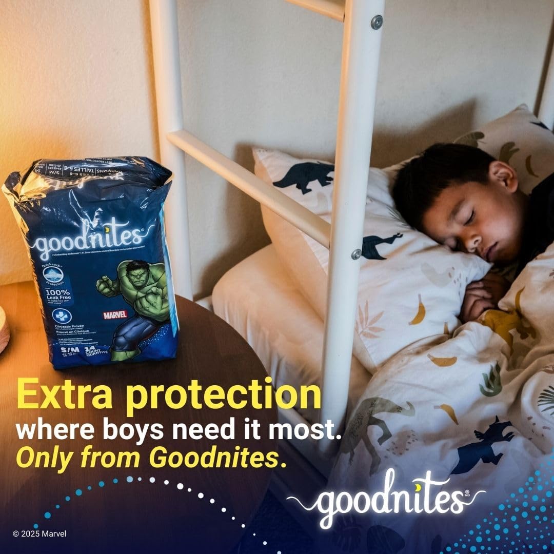 Goodnites Boys' Nighttime Bedwetting Underwear, Size Extra Small (28-43 lbs), 15 Ct, Packaging May Vary