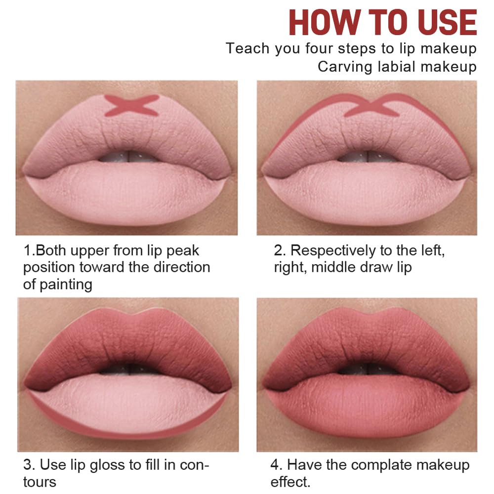 6 Colors Liquid Lipstick + Lip Liner Pen Makeup Set, Super Stay Matte Finish Lip Stain and Define Lip Liner Pencil Gift Set for Women, Longwear, Waterproof, 1PC Lip Glow Oil Include