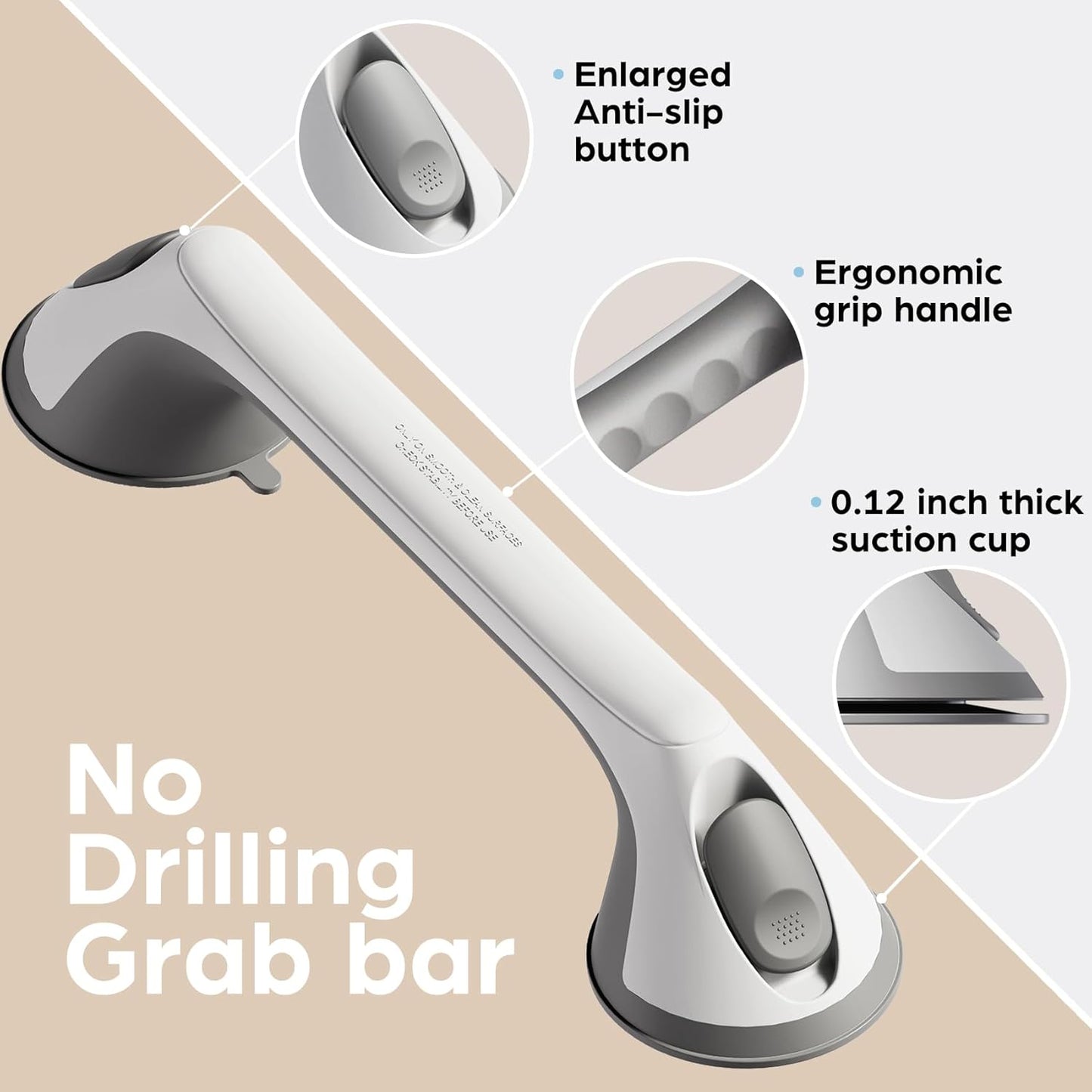 2 Pack 16 Inch Grab Bars for Bathtubs and Showers for Seniors, Heavy Duty Shower Handle for Elderly, Suction Cup Removable Handrails Handicap Bath Grip Bathroom Safety Grips (Gray