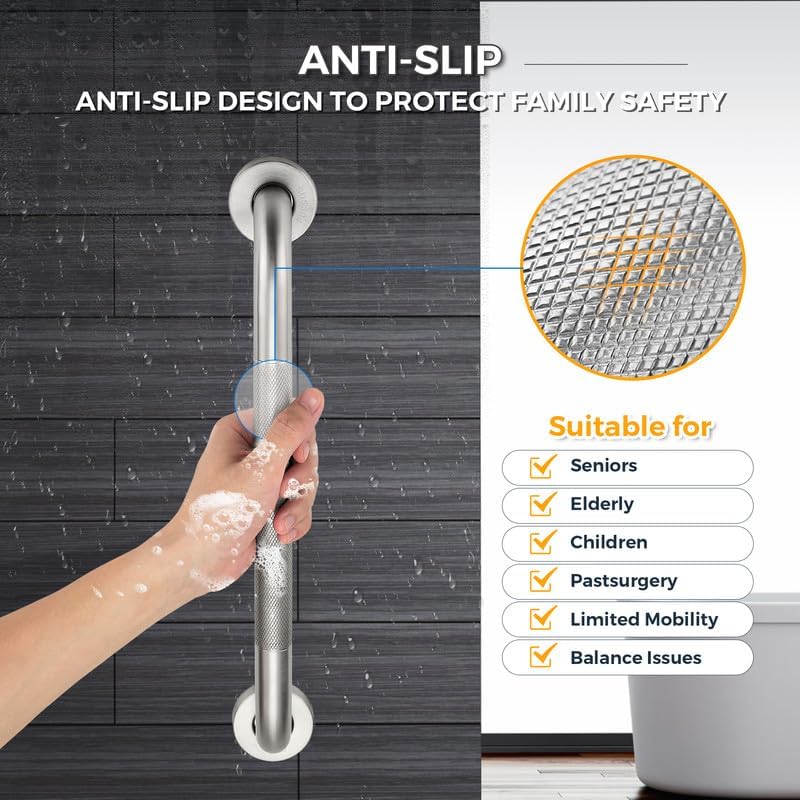 Grab Bars for Shower, 1 Pack 20-Inch Anti Slip Shower Handles for Elderly, Safety Shower Grab Bar, Stainless Steel Handicap Grab Bars for Bathroom,Toilet (Brushed Nickel, 1" Diameter)