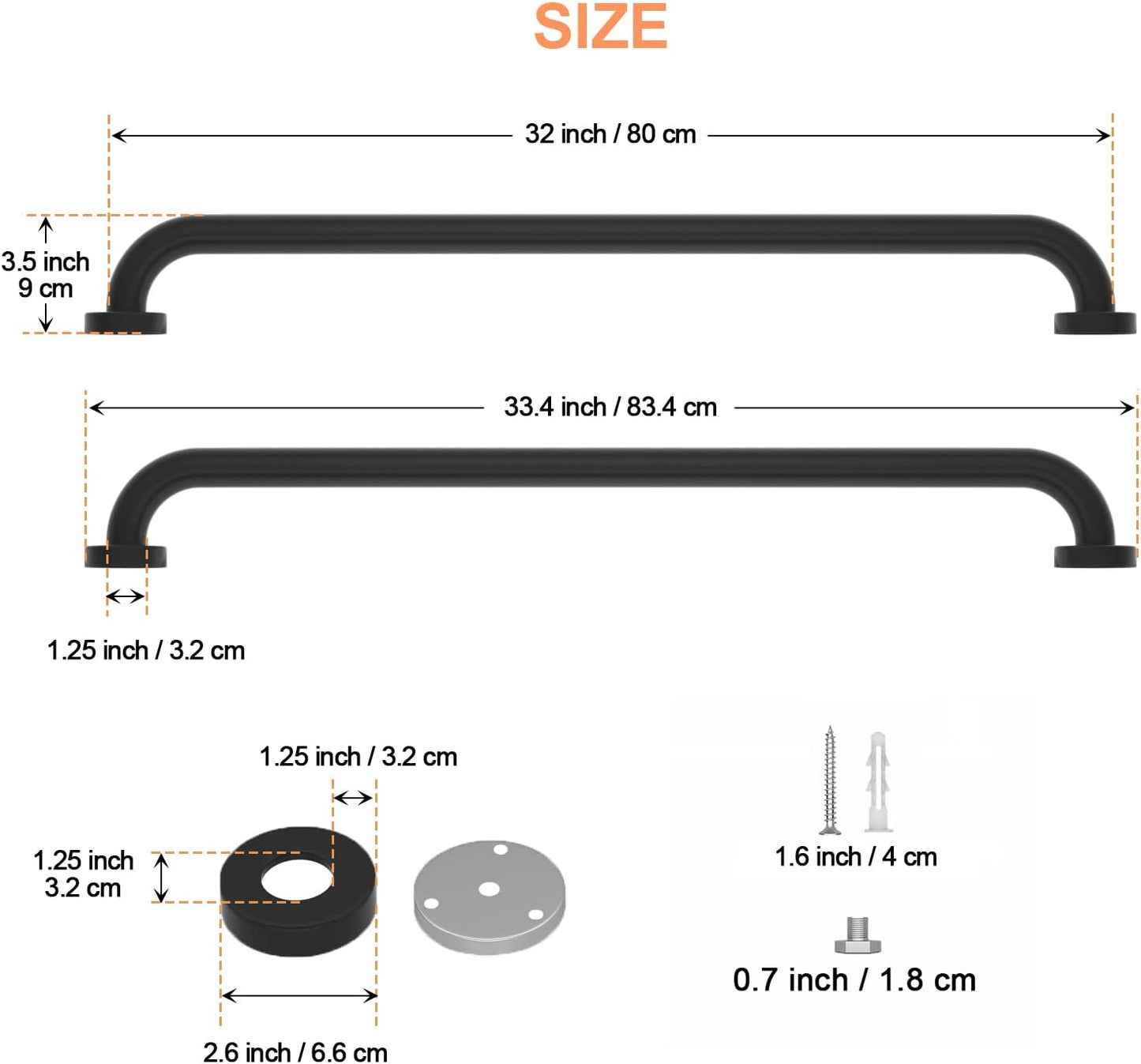 2 Pack 32 Inch Matte Black Shower Grab Bar, iMomwee Stainless Steel Bathroom Grab Bar, Bath Shower Balance Bar, Safety Hand Rail Support, Handicap Elderly Senior Assist Bath Handle (1.25" Diameter)