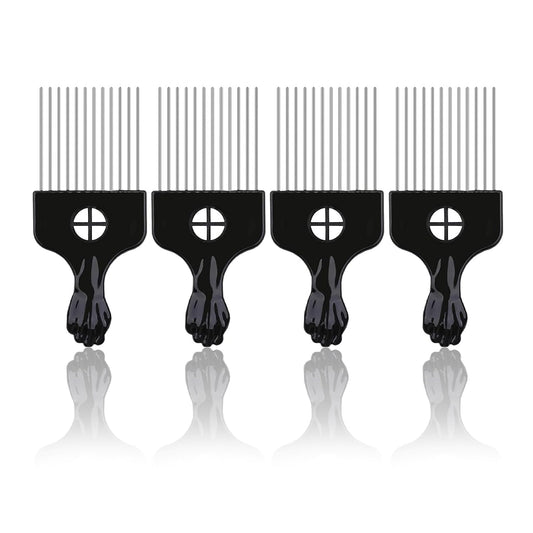 4Pcs Afro Picks Metal Hair Combs, Steel Teeth Hair Pick for Curly, Coily, Natural Hair, Detangling, Styling Comb for Men Women (Black)