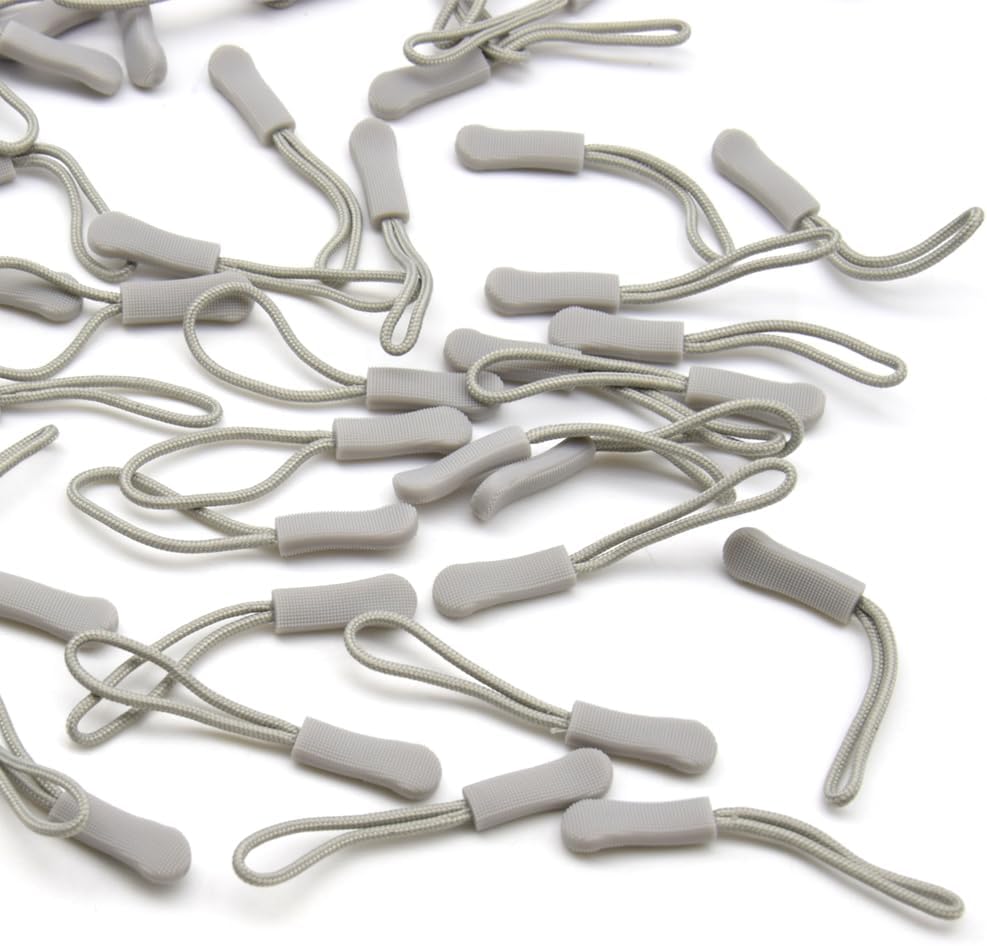 Ruidee 50 Pieces Zipper Pulls Zipper Tabs Zipper Pull Cord Extender Replacement Zipper Pulls for Backpacks, Jackets, Luggage, Purses, Handbags（Light Grey）