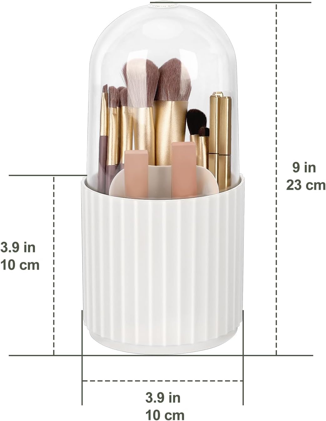 JessLab Makeup Brush Holder Organizer with Lid, 360 Degree Rotatable Makeup Brush Organizer Spinning Cosmetics Holders Brush Storage Box Display for Bathroom Vanity Countertop, White