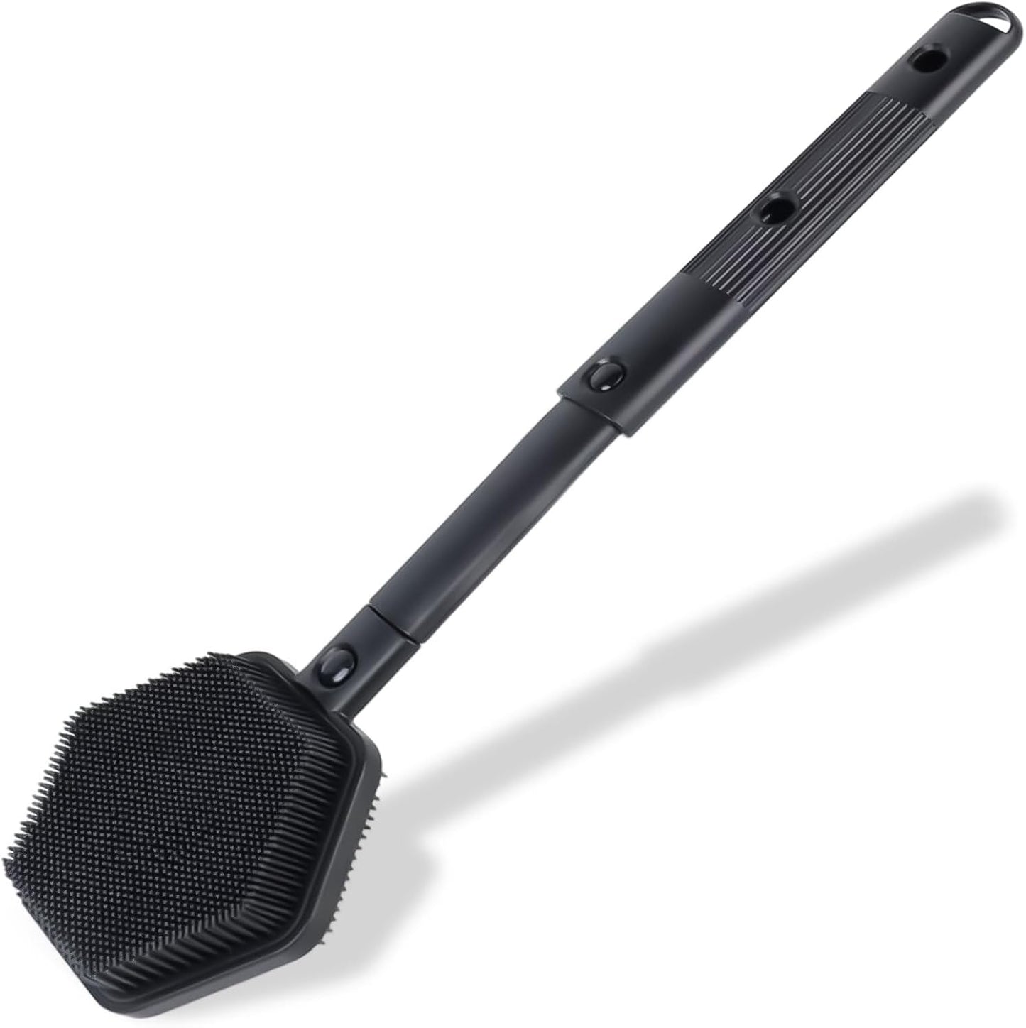 21 Inches Silicone Back Scrubber for Shower - Extendable Shower Brush Long Handle with Stiff and Soft Bristles -Loofah Alternative- Body Exfoliator for Bath or Dry Brush,Men & Woman (Black)