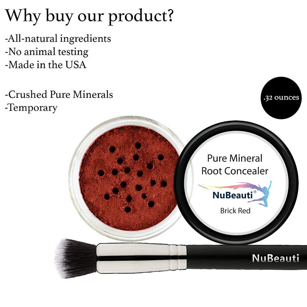 Hair Root Touch Up Powder - Brick Red - 11 True-to-Nature Root Concealer Shades - Longer-Lasting, Zero Fragrance, Talc or Parabens - With Brush