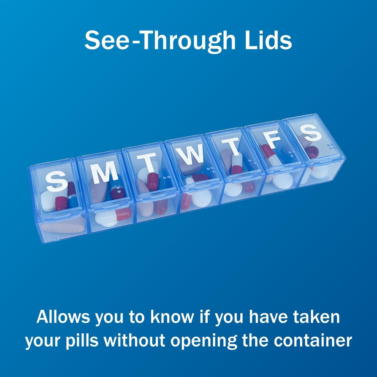 Amazon Basic Care Weekly (7-Day) Pill Organizer, Vitamin Planner, and Medicine Box, Medium Compartments, Blue (Pack of 2)