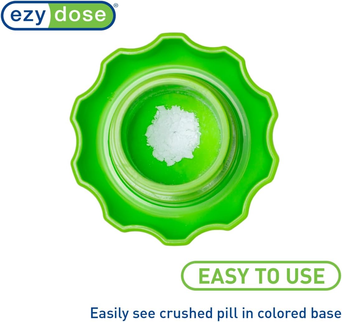 EZY DOSE Crush Pill, Vitamins, Tablets Crusher and Grinder with Storage Compartment, Pets, Elderly, Effortlessly Crushes Medications into Fine Powder, Durable, Easy-to-Use, Green, Large, BPA Free