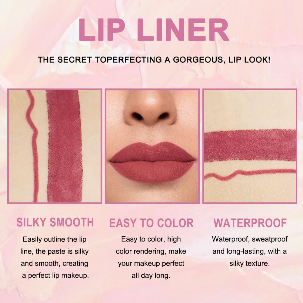 Kaely 2-in-1 Mauve Red Lip Liner & Lipstick Set Kit for Women, Matte Lips Kit with Lip Liner Lip Stains Long Lasting Waterproof 24 Hour Lipstick and Lip Liners Combo Lipliners Pencil Set 13