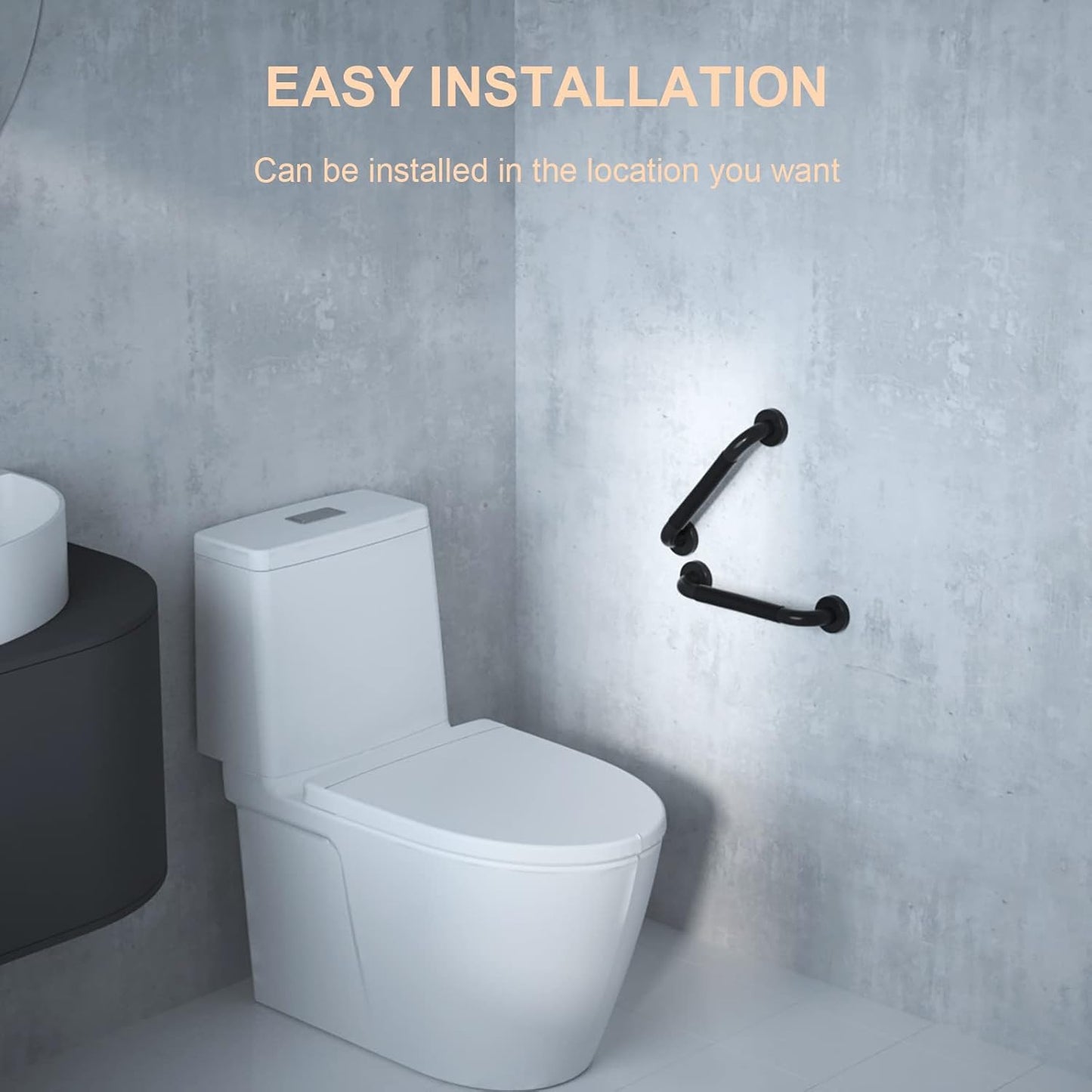 2 Pack 12 Inch Black Shower Grab Bar w/Anti Slip Rubber Grip,ZUEXT Stainless Steel Bath Grab Bar,Bathroom Balance Bar,Wall Mount Safety Handrail Support,Handicap Injury Elderly Senior Assist Handle