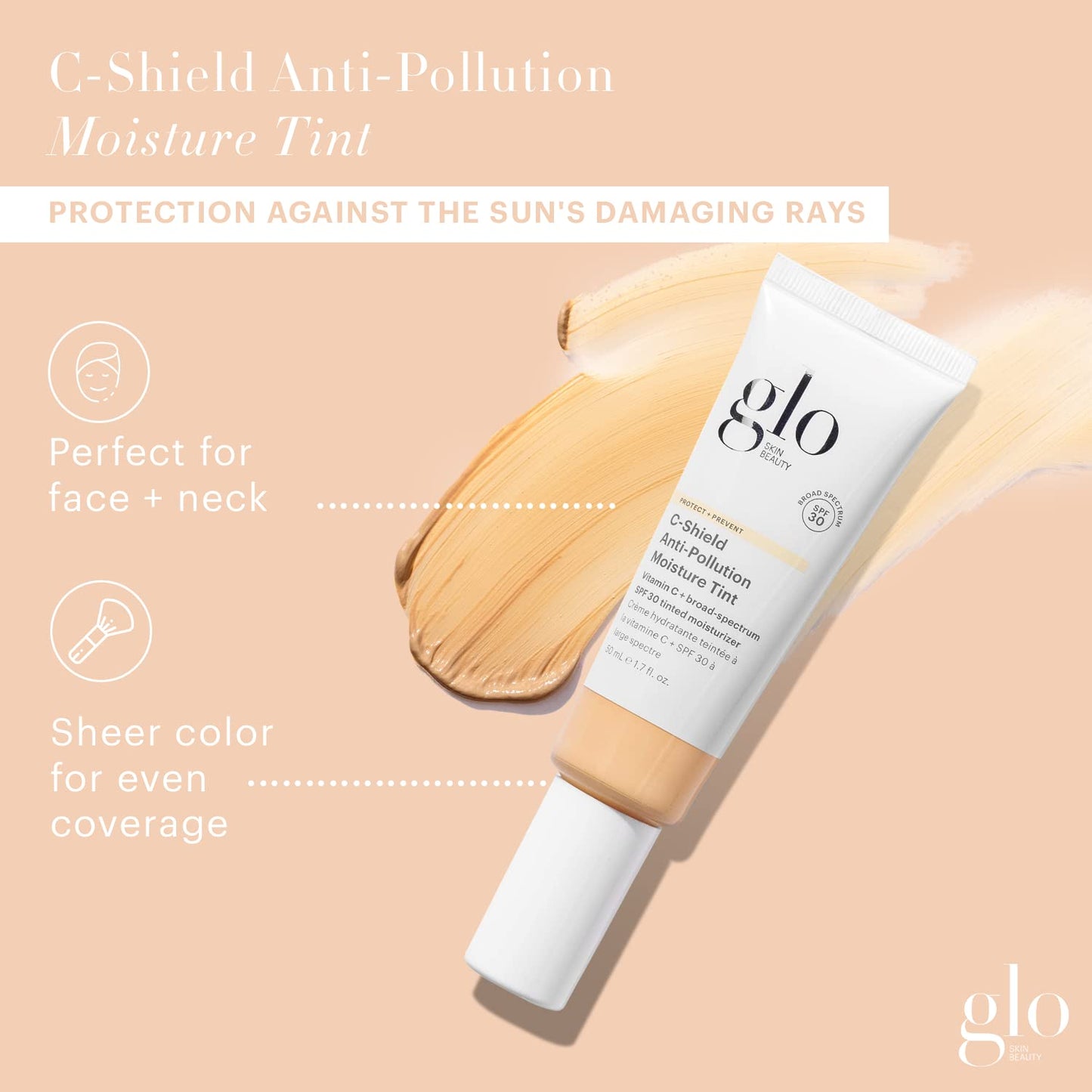 Glo Skin Beauty C-Shield Anti-Pollution Moisture Tint - Tinted Moisturizer With SPF 30 for Face, Broad Spectrum Protection & Vitamin C, 1.7 Oz (2N-Light)