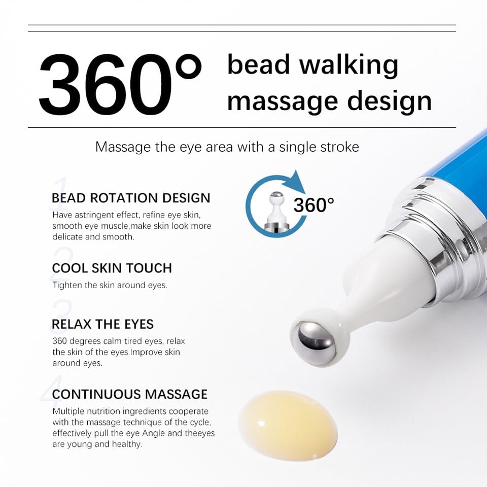 5% Caffeine Eye Serum, Under Eye Roller Cream for Dark Circles, Anti-aging Wrinkles And Firming, 360° Massage Ball Ice Roller For Fine Lines, Bags, Puffy Eyes, Eye Skin Care For Women Men (CAFFEINE)