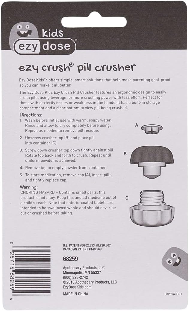 EZY DOSE Crush Pill, Vitamins, Tablets Crusher and Grinder, Effortlessly Crushes Medications into Fine Powder, Features Storage Compartment, Durable, Easy-to-Use Design, Purple, Small, BPA Free