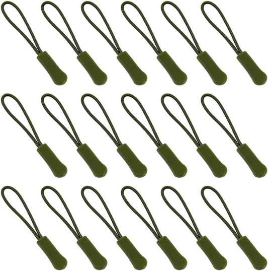 Ruidee 50 Pieces Zipper Pulls Zipper Tabs Zipper Pull Cord Extender Replacement Zipper Pulls for Backpacks, Jackets, Luggage, Purses, Handbags（Military Green）