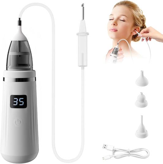 Ear Wax Vacuum,Ear Vacuum Suction,5 Levels,LED, Sucker Soft, Reusable Ear Wax Removal Kit,USB Charging, for Kids & Adult,Swimmers