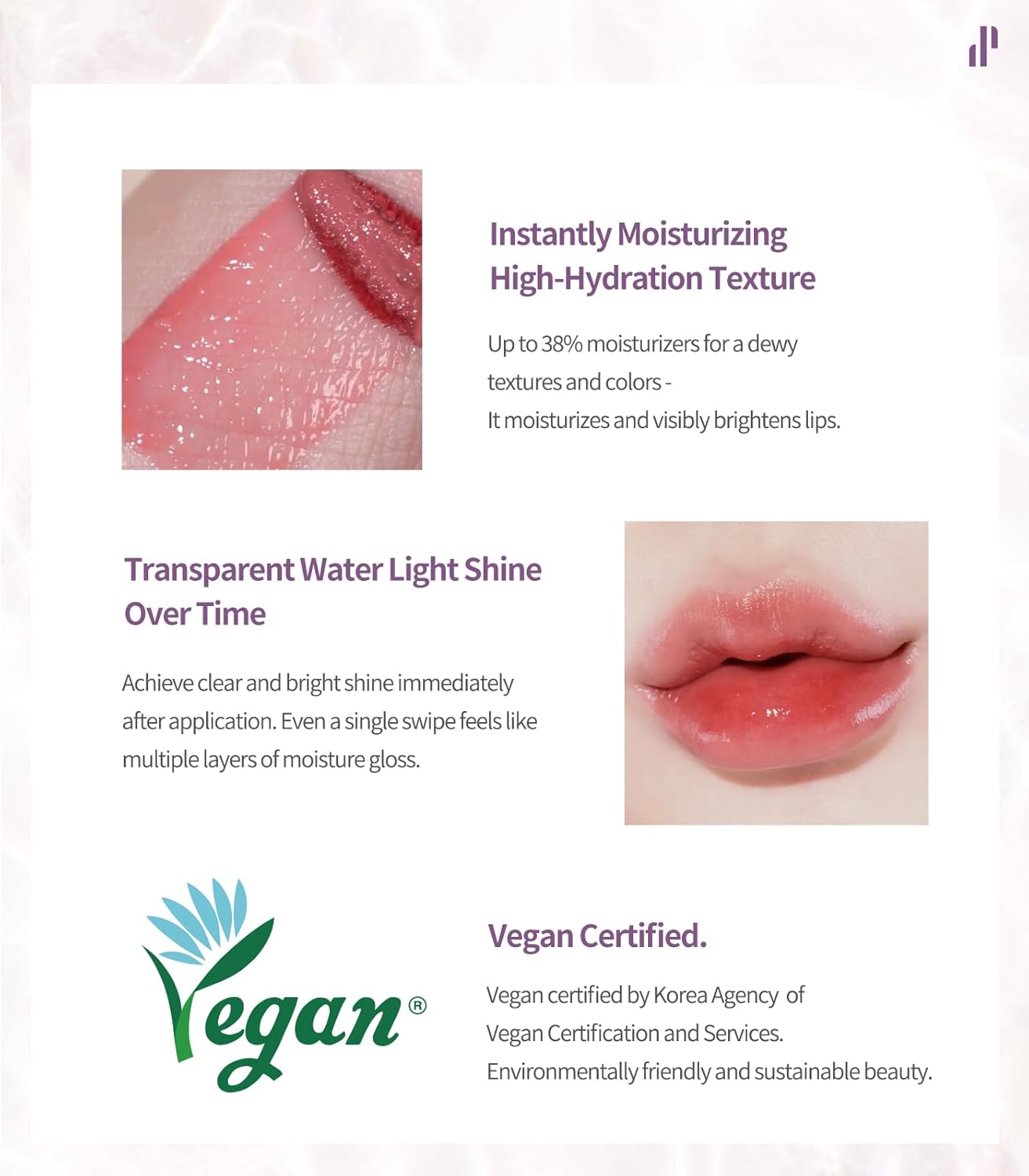 Heart Percent Dote On Mood Pure Glow Tint, Watery & Lightweight Moisturizing Lip Stain Long Lasting Liquid Lipstick 6.8g, #08. Plum Mauve