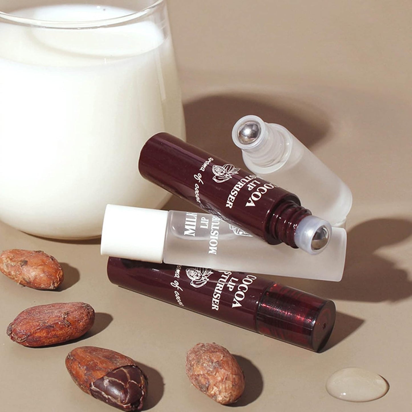 2pcs Lip Balm, Cocoa Bean Lip Oil, Milk Lip Oil, Hydrating Nourishing Roll On Lip Gloss Roll On Design Overlay Different Aroma