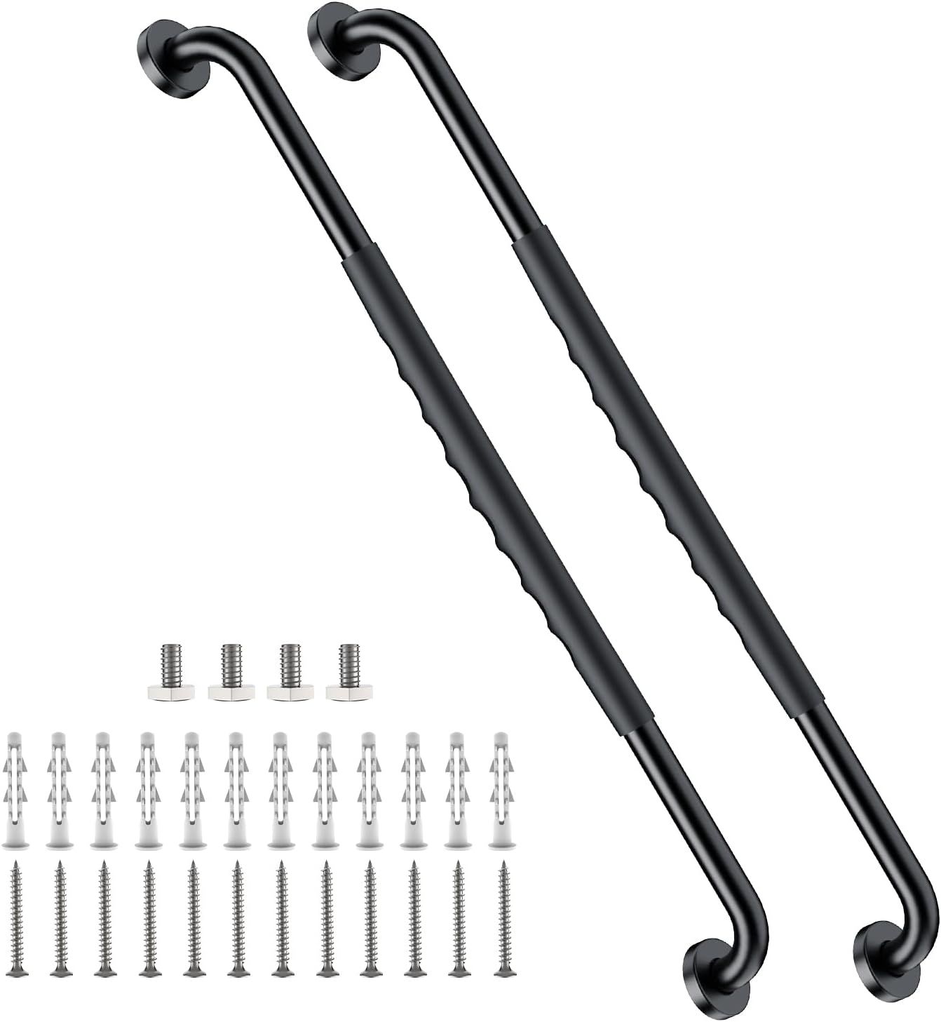 2 Pack 32 Inch Black Shower Grab Bar w/Anti Slip Rubber Grip,ZUEXT Stainless Steel Bath Grab Bar,Bathroom Balance Bar,Wall Mount Safety Handrail Support,Handicap Injury Elderly Senior Assist Handle