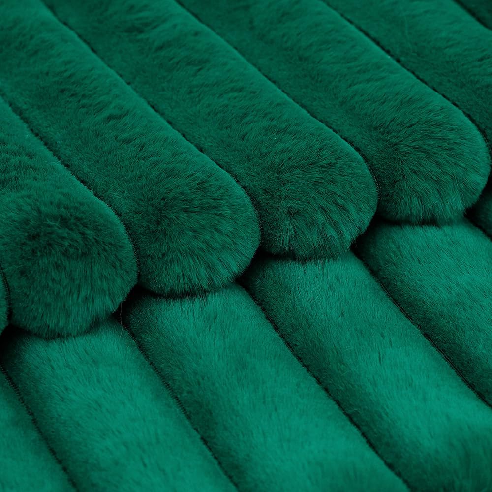 MADIZZ Set of 2 Faux Wool Plush Decorative Throw Pillow Covers 18x18 Inch Green Fluffy Striped Soft Decorative Cushion Cover for Sofa Bedroom Pillow Shell