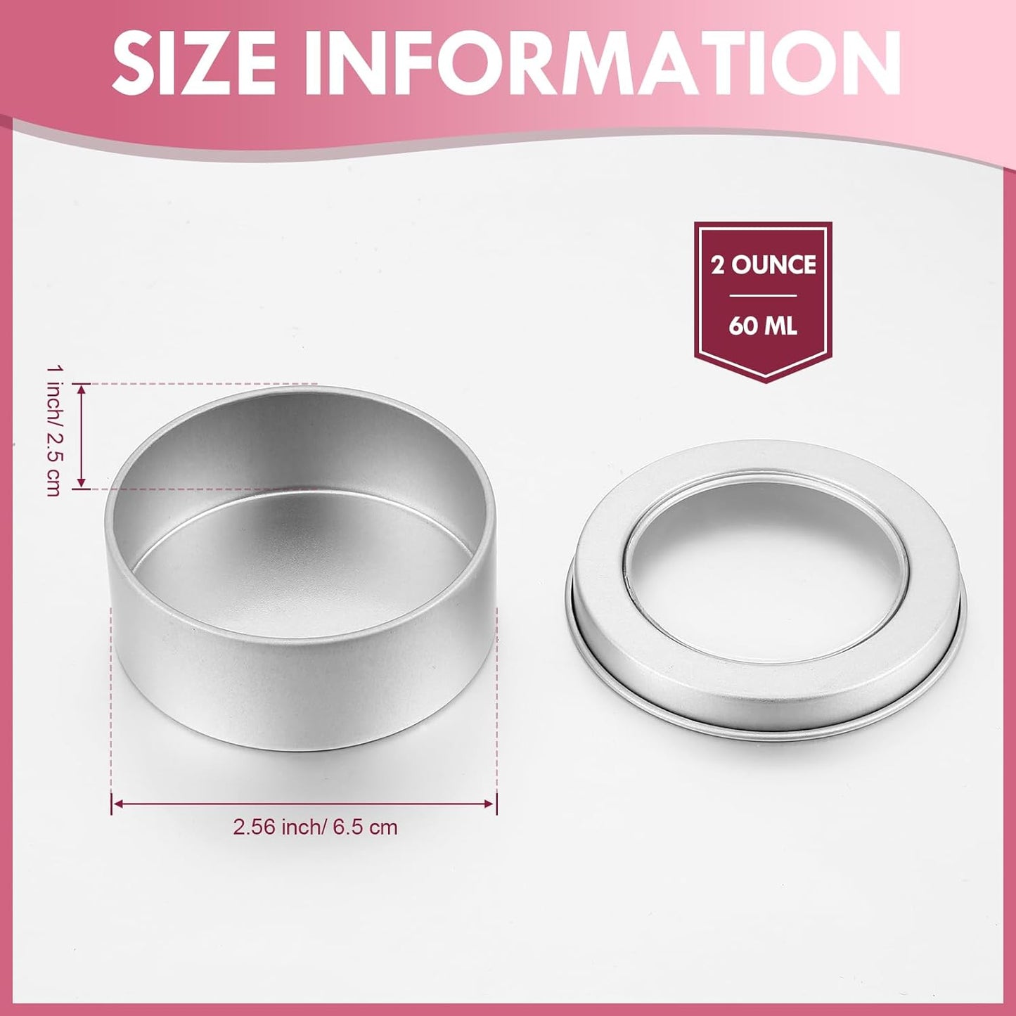 TecUnite 48 Pack 2 Ounce Metal Tin Cans Round Empty Container Salve Tins with Clear Lid for Kitchen, Office, Candles, Candies