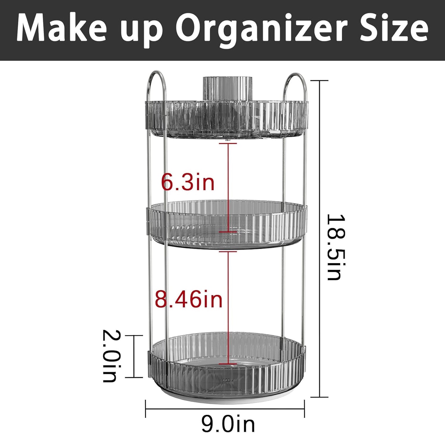 Rotating Makeup Organizer for Vanity, High-Capacity Skincare Clear Make Up Storage Perfume Organizers Cosmetic Dresser Organizer Countertop 360 Spinning (Gray, New-3 Tier)
