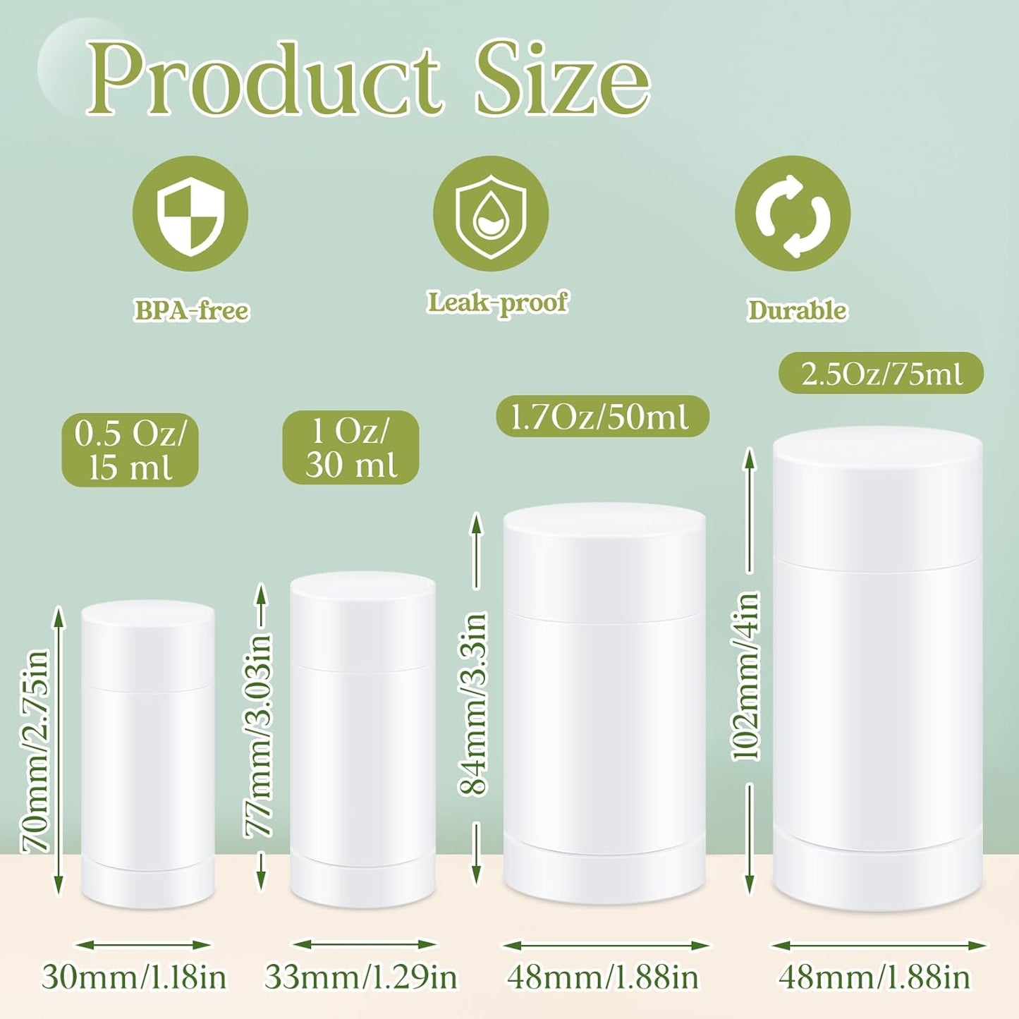 30 Pcs Empty Deodorant Containers Twist up Filling Stick Plastic Deodorant Container Refillable Bottles Bottomfill Round Lip Balm Tubes for Homemade DIY Lipstick Crayon(15 ml,White)