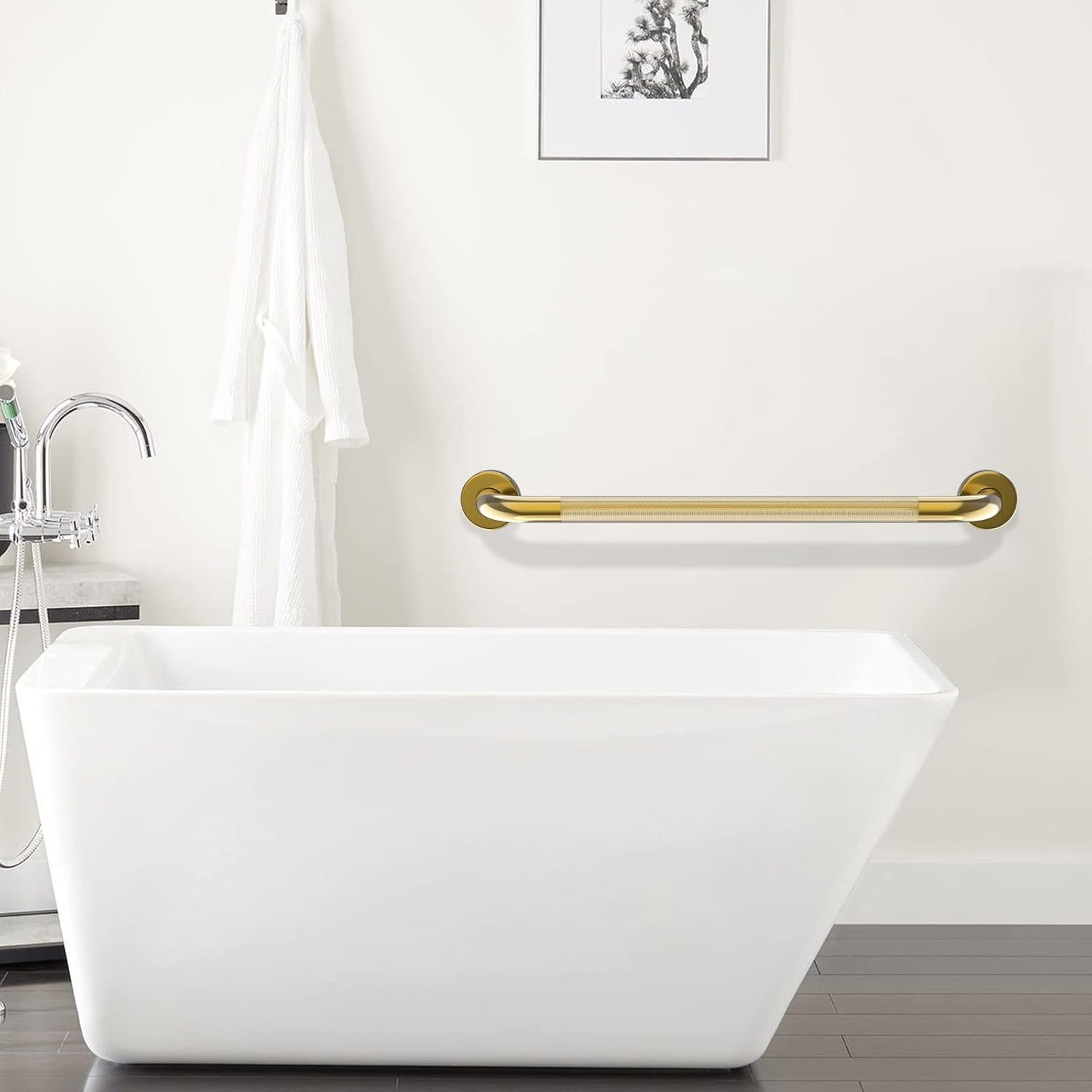 Gold Shower Grab Bar w/Anti-Slip Knurled Grip 32 Inch, Zepolu Wall Mounted Stainless Steel Bath Grab Bar,Safety Balanced Handrail, Handicap Injury Elderly Senior Assist Support Textured Handle