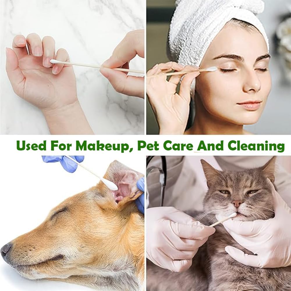 5.9inch Long Large Cotton Swab，Double-Sided Bamboo-Handled Dog-Eared Cotton Swabs,Designed Specifically for Dogs，Ear Cleaning for Medium and Large Dogs or Makeup Large(100PCS)