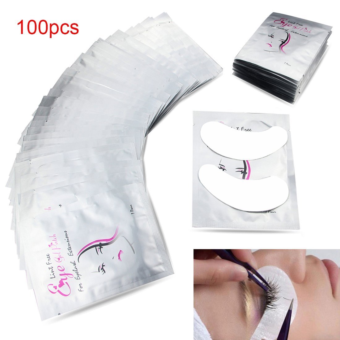 100 Pairs Eye Gel Patches, Lint Free Eye Gel pads for Eyelash Extension Pads,Eye Mask Beauty Tool (Girl)